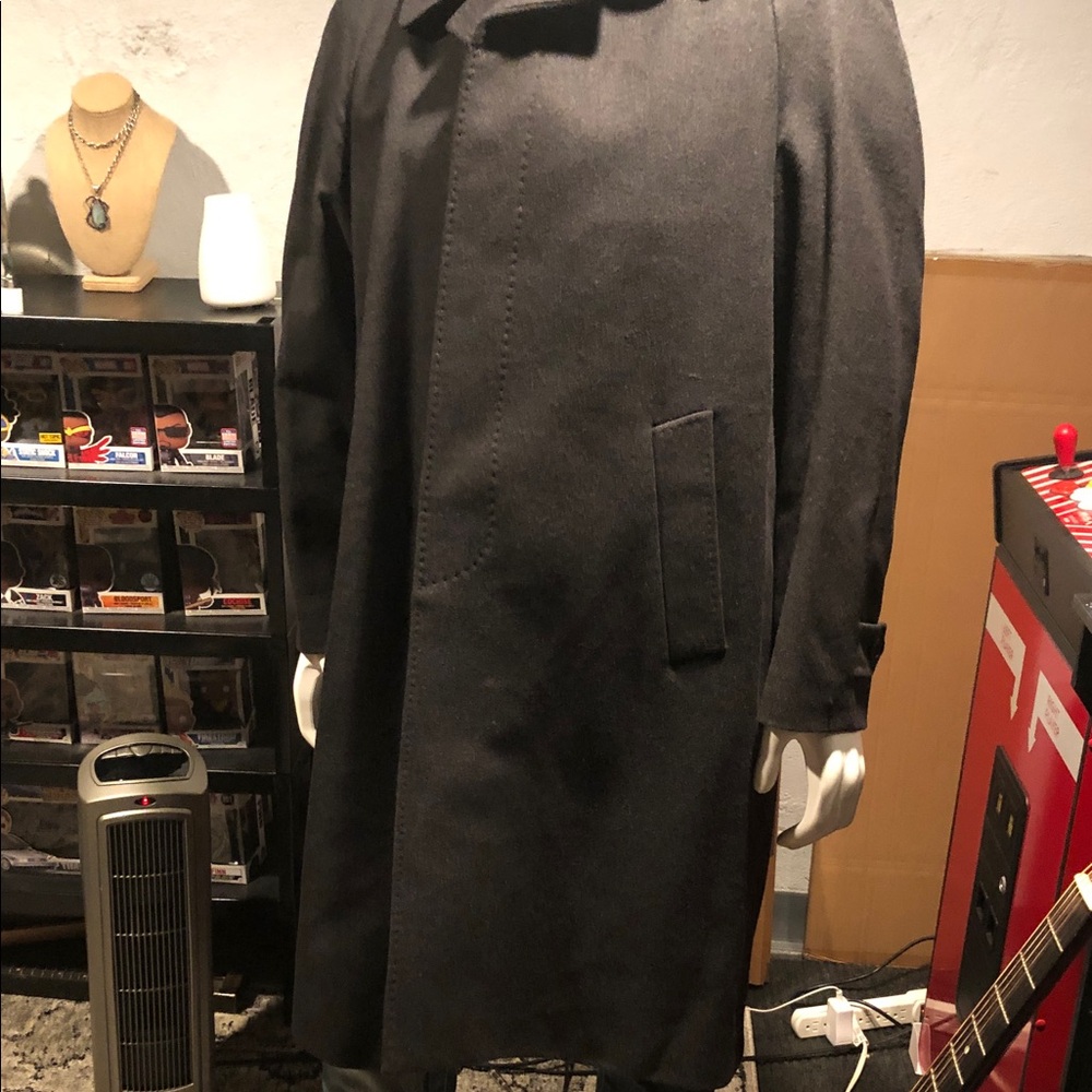 Men's Elegant Charcoal Trench Coat Wool